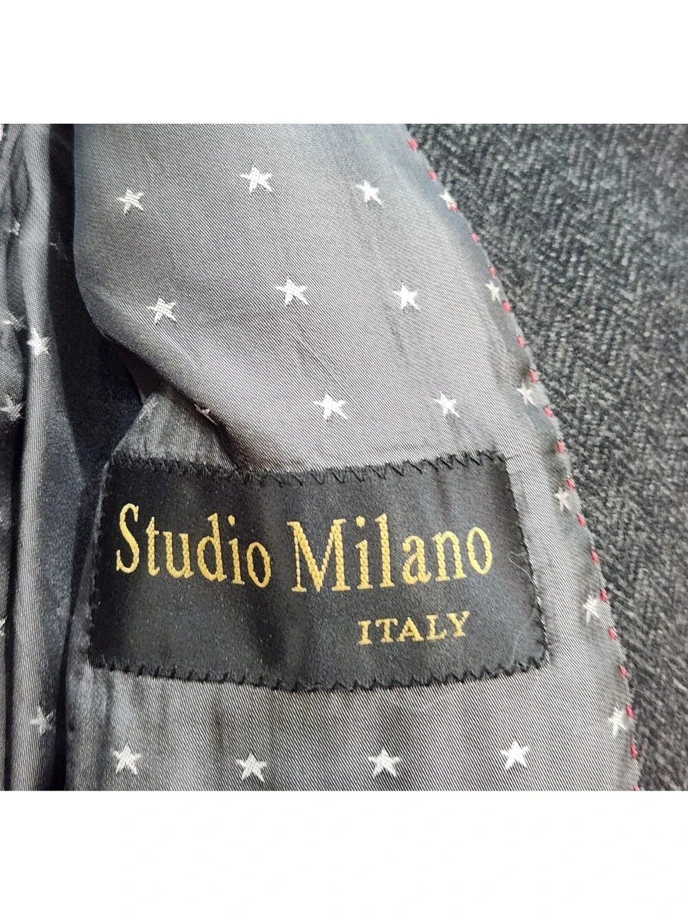 Studio Milano Italy 100% Cashmere 42L Charcoal herringbone blazer Sports coat